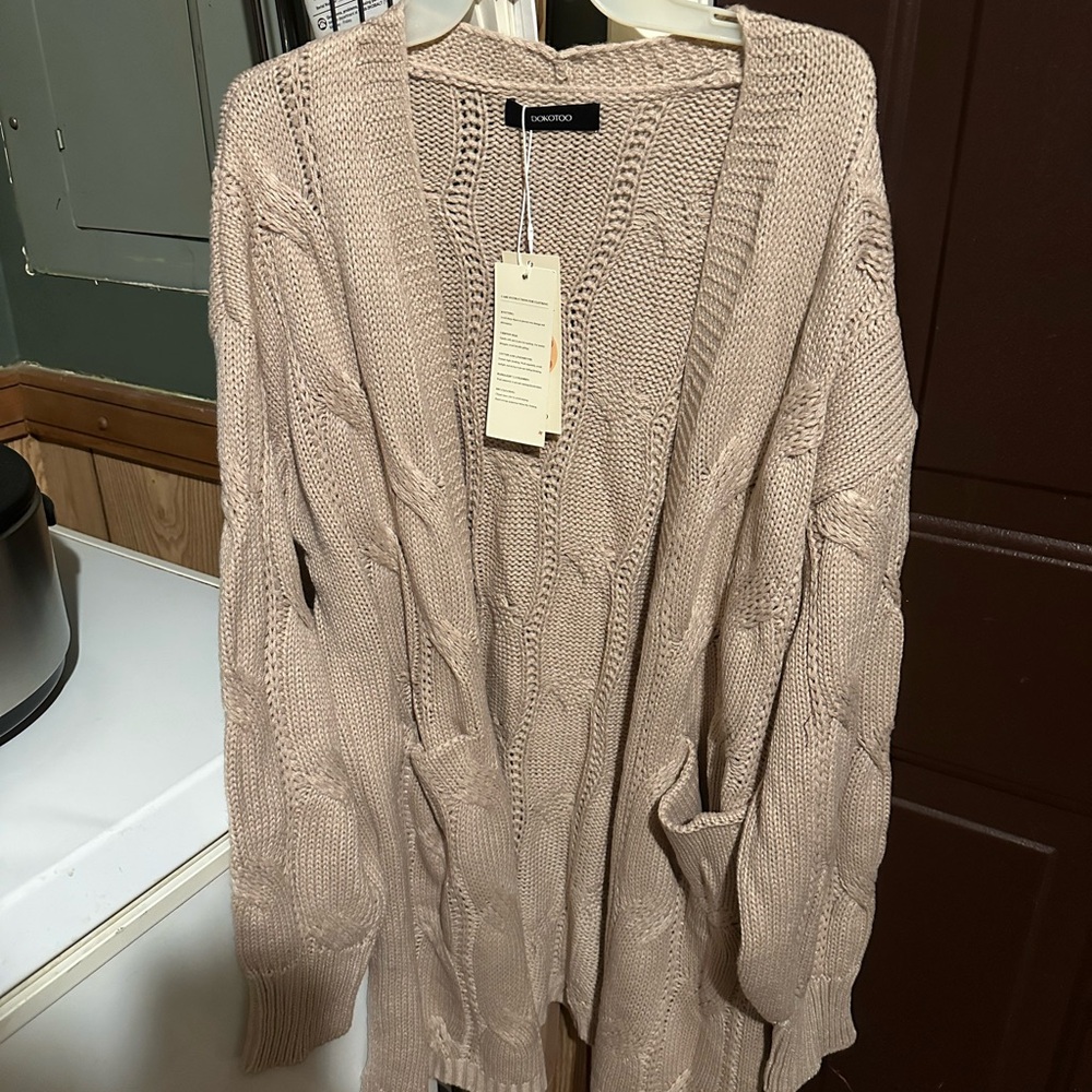 Dokotoo Women's Beige Cable Knit Cardigan